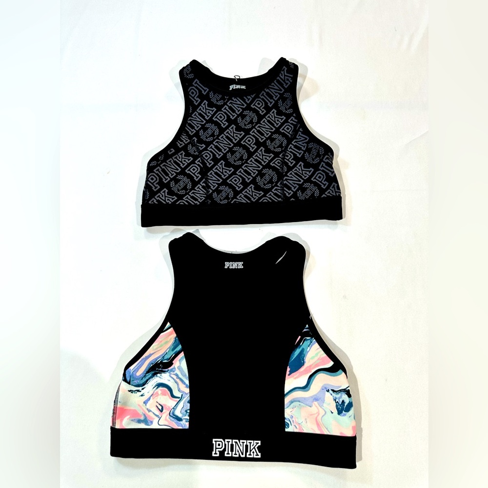 Pink Victoria’s Secret sports racer bra.printed , reversible , black size L